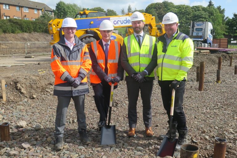 1724740087 l r barry stuart senior project manager with midlothian councils cabinet member for housing councillor stuart mckenzie cruden commercial director richard crowther and